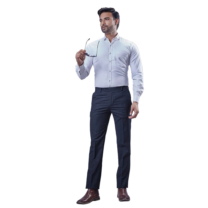 Botanica Men's Smart Fit Formal Trousers – Yarn Dyed Checks Fabric - NAVY