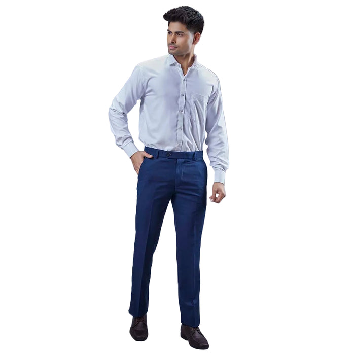 Botanica Men's Smart Fit Formal Trousers – Dobby Checks Fabric - INK BLUE