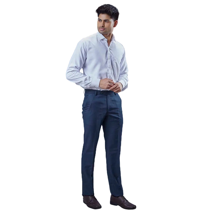 Botanica Men's Smart Fit Formal Trousers – Dobby Checks Fabric - TEAL BLUE