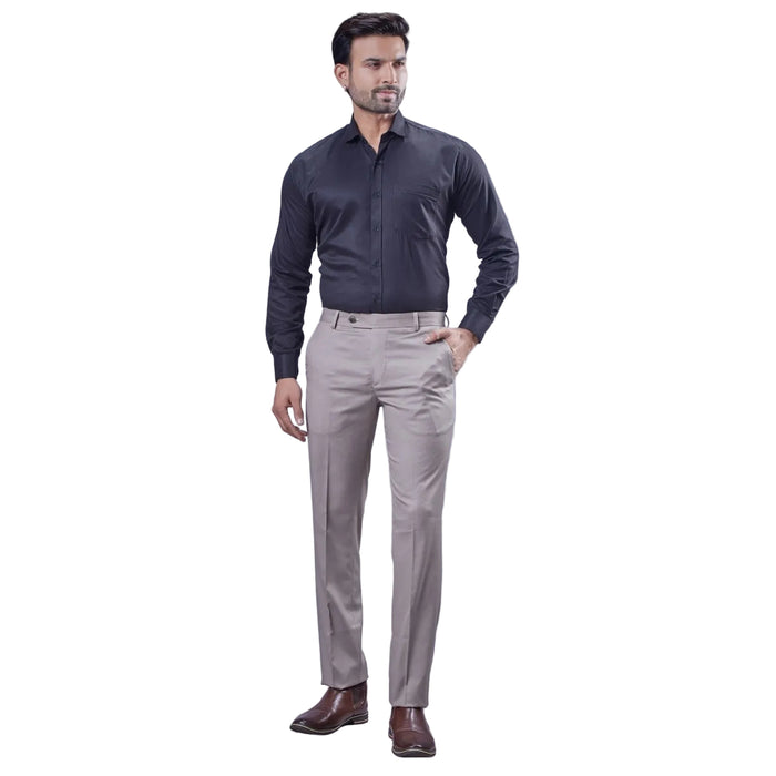 Botanica Men's Formal Trousers | Self Dobby Fabric - MOUSE