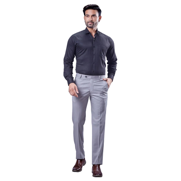 Botanica Men's Formal Trousers | Self Dobby Fabric - LIGHT GREY