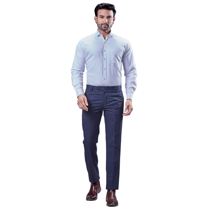 Botanica Men's Formal Trousers | Self Dobby Fabric - NAVY