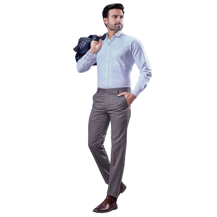 Botanica Men's Formal Trousers | Self Dobby Fabric - DARK GREY