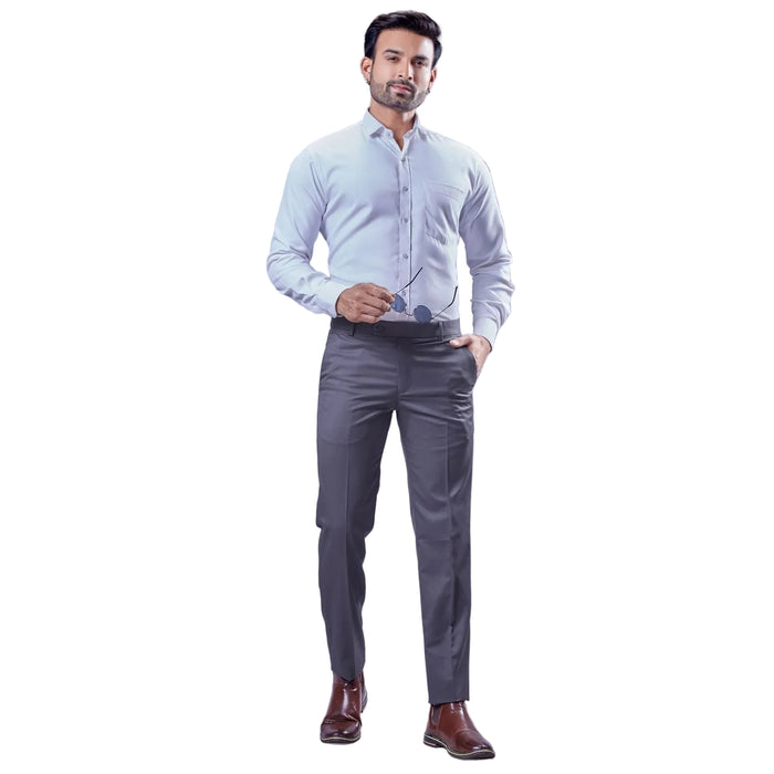 Botanica Men's Formal Trousers | Self Dobby Fabric - STEEL GREY