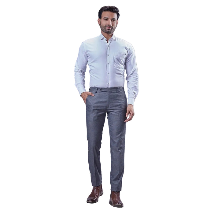 Men's Self-Check Smart Fit Formal Trousers - GREY