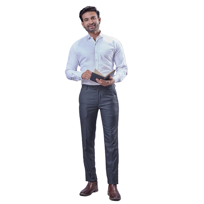 Men's Self-Check Smart Fit Formal Trousers - BLACK