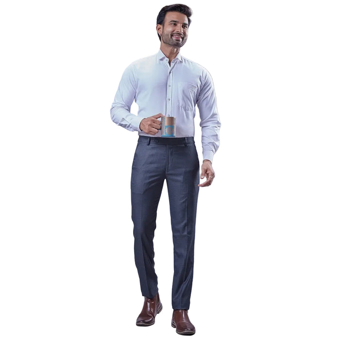Men's Self-Check Smart Fit Formal Trousers - NAVY