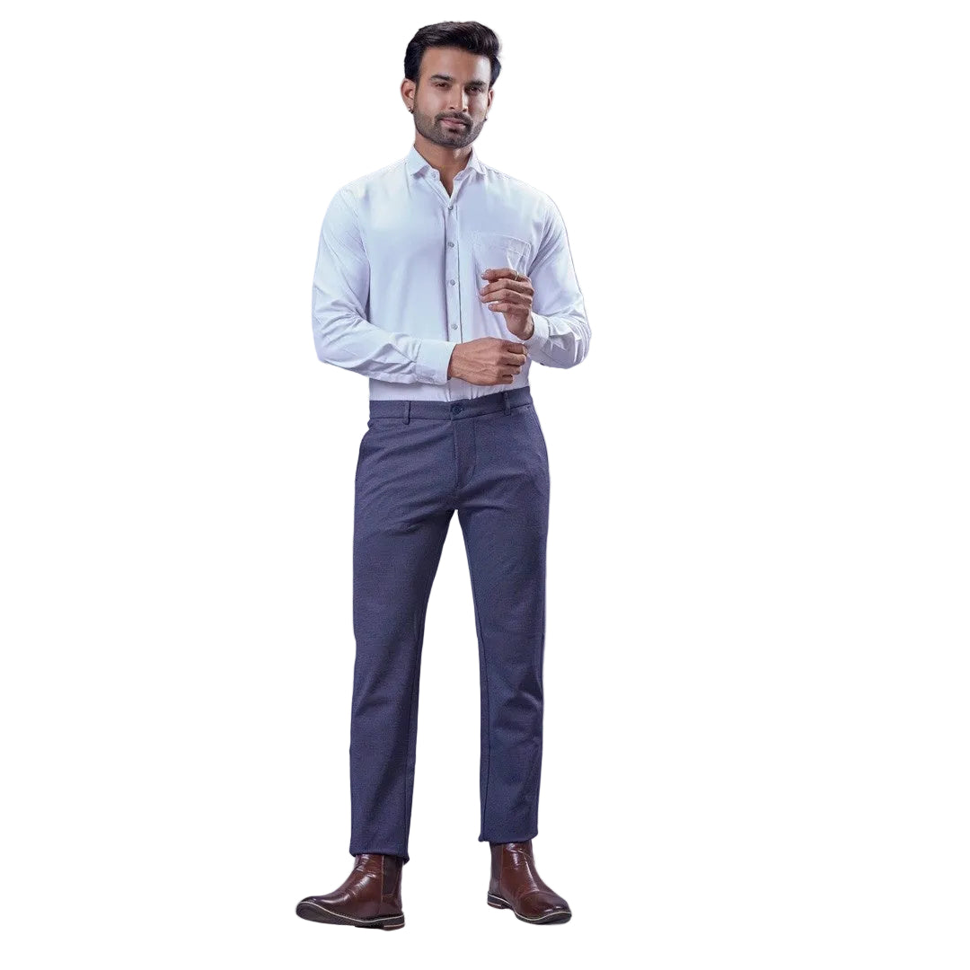 Botanica 4-Way Power Stretch Trouser-Navy – Yarn Dyed Dobby | Breathable Imported Fabric | All-Day Comfort | Office, Party & Casual Wear