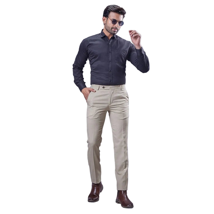 Botanica Men's Formal Self-Checks Trousers - BEIGE